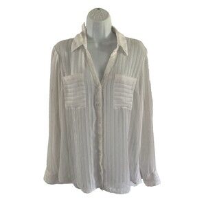 Express Portofino Shirt Womens Large White Button Up Blouse Top Roll Tab Sleeve